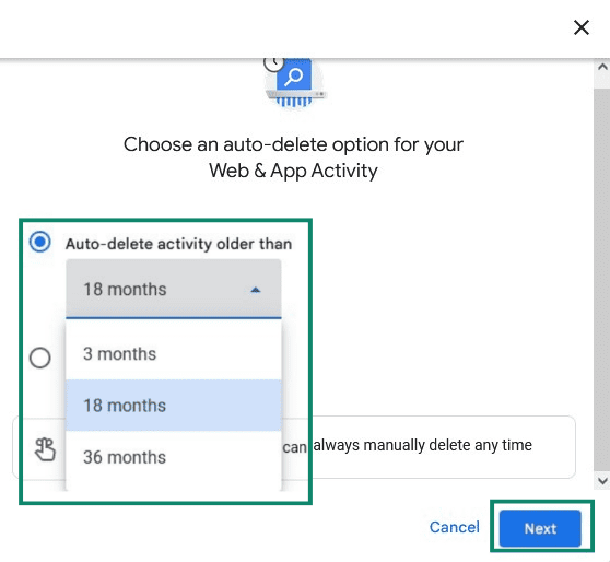 Options for "Auto-delete activity older than."