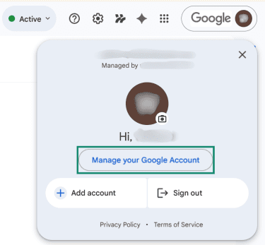 "Manage your Google Account" shown when selecting a Google profile in a Google app