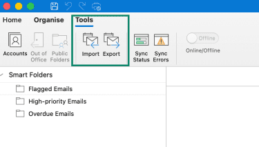 Exporting files on the Legacy Outlook for Mac.