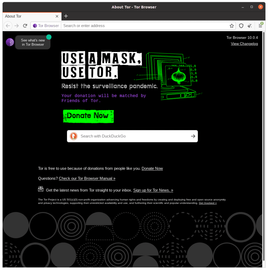 Screenshot do navegador Tor Browser novembro 2020