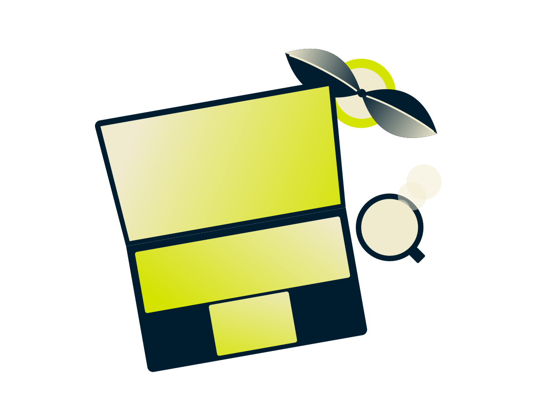 식물과 음료가 있는 노트북