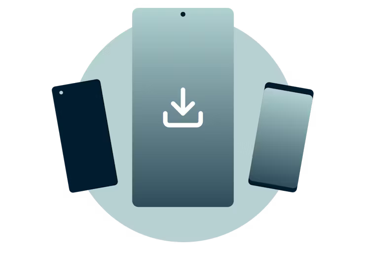 Ladda ner ExpressVPN:s app för Android. Android-enheter med en nedladdningssymbol.